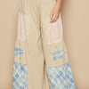 POL Drawstring Star Patch Contrast Wide Leg Pants - Beige