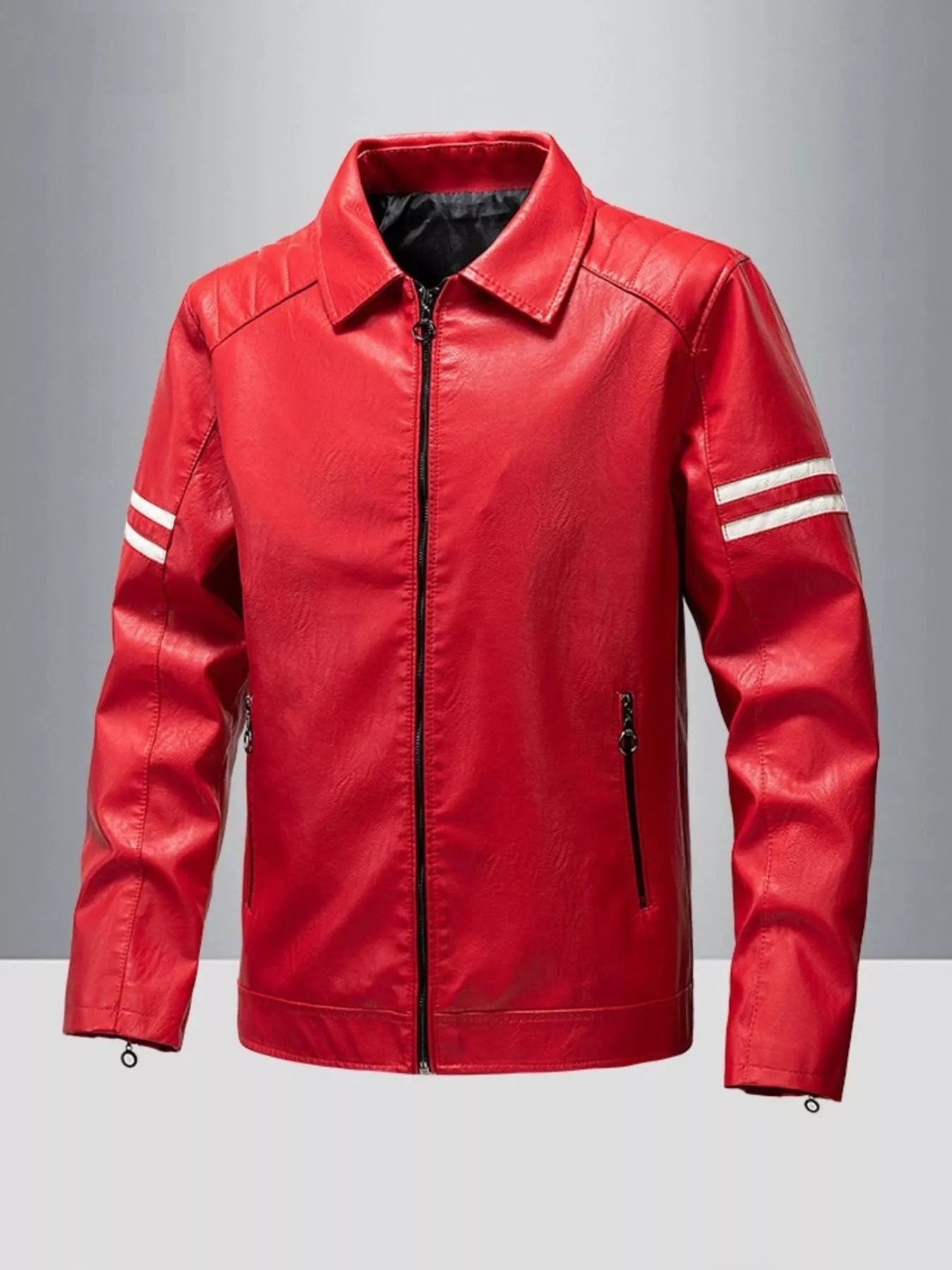 Men's Plus Size Zip Up Leather Motorcycle Jacket - Farnelli