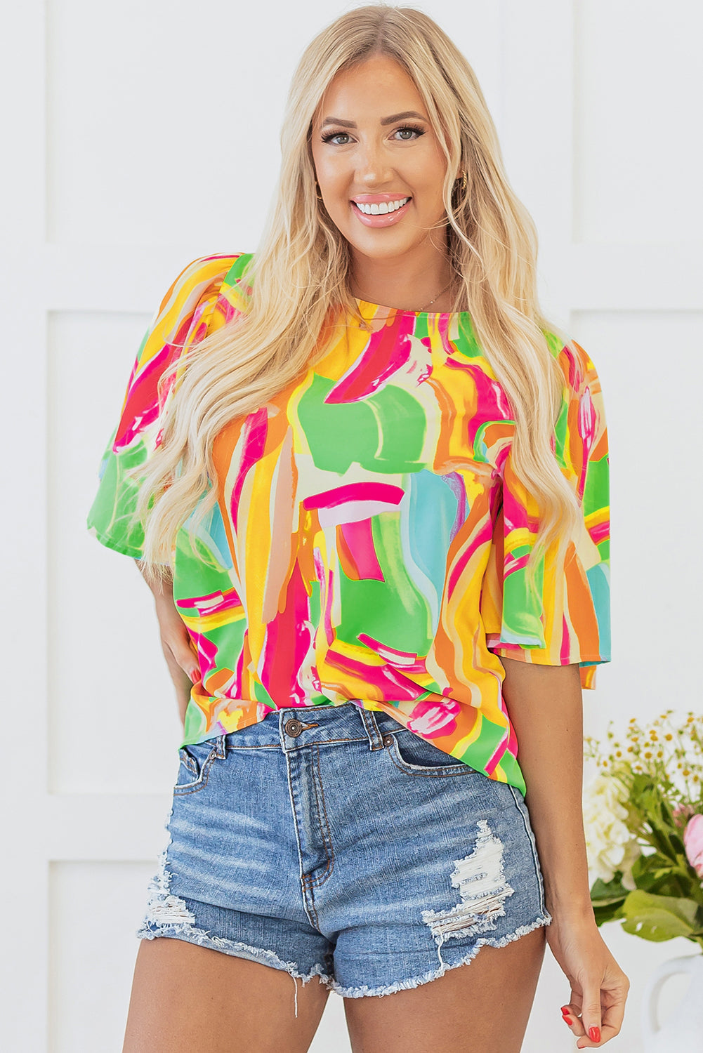 Angel Abstract Half Sleeve Blouse - Farnelli