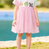 Children's Cartoon Short Sleeve Tulle Dress - Blush Pink