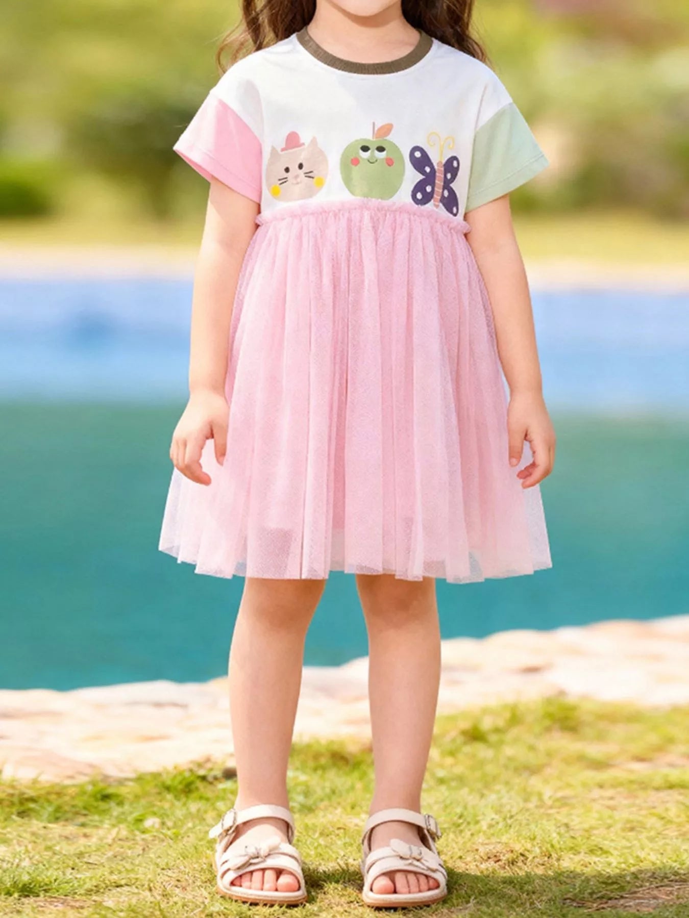 Children's Cartoon Short Sleeve Tulle Dress - Farnelli