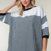 White Birch Full Size Striped Contrast Round Neck Top - Black
