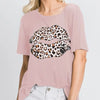 Heimish Full Size Leopard Lip Round Neck Short Sleeve T-Shirt Plus Size - Dusty Pink