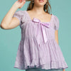 Umgee Textured Square Neck Bow Tie Blouse with Ruffle Hem - Lavender