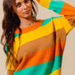SO ME Multi Color Stripe Sweater with Ribbed Detail - Farnelli
