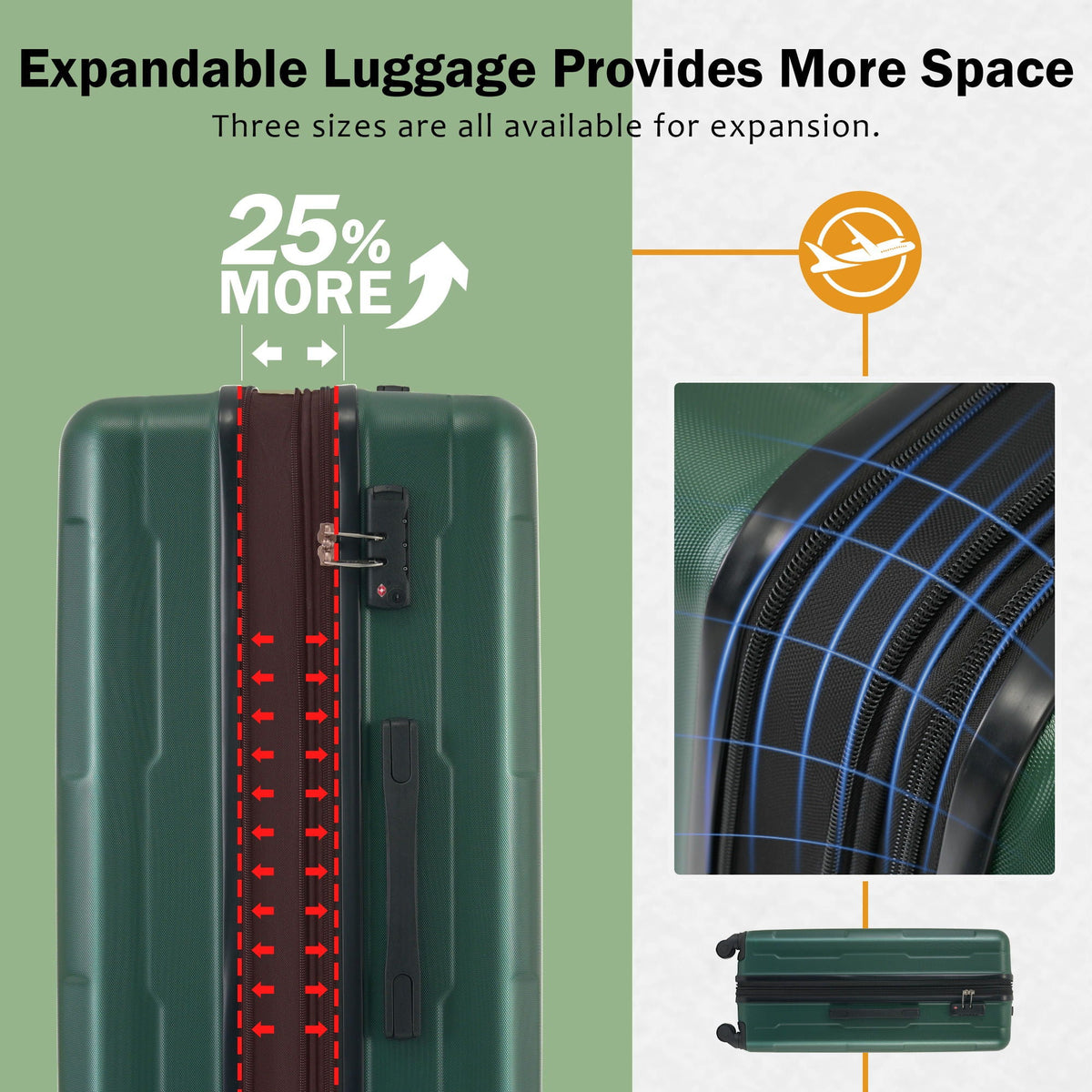 HouseOfZazla expandable 2-piece luggage set with TSA lock and spinner wheels in multiple colors