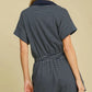 Umgee Full Size Half Zip Striped Romper Plus Size - Farnelli