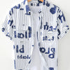Men's Plus Size Letter Print Striped Short Sleeve Casual Shirt - Blue