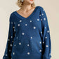 Umgee Full Size Star V-Neck Long Sleeve Sweater Plus Size - Farnelli