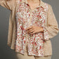 Umgee Full Size Mixed Print Metallic Detail Long Ruffle Sleeve Button Down Shirt Plus Size - Farnelli