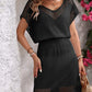 Openwork V-Neck Short Sleeve Cover-Up Dress - Farnelli