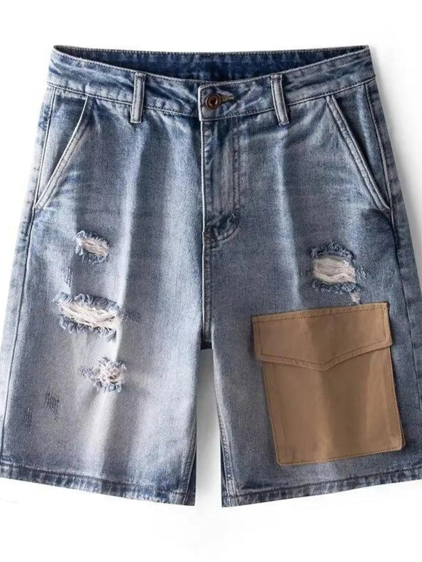 Men's Distressed Denim Shorts with Utility Pocket - Farnelli
