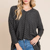 BOMBOM Checkered Long Sleeve V-Neck T-Shirt - Charcoal