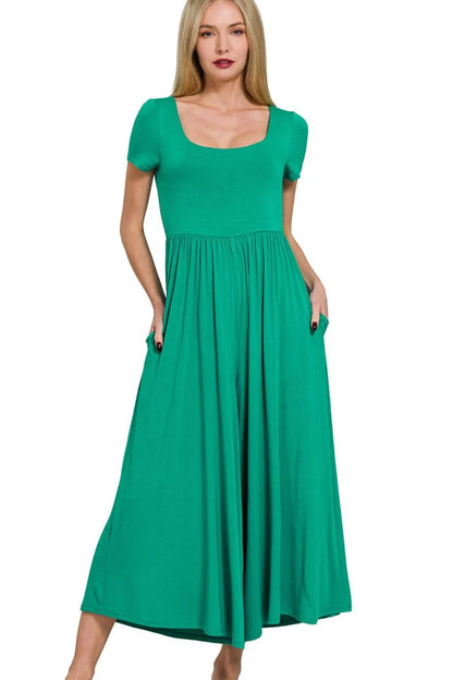 Zenana Double Layered Short Sleeve Jumpsuits - Farnelli