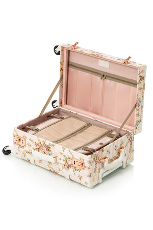 COTRUNKAGE Botanica 3-piece beige floral luggage set with rolling suitcases and carry-ons for travel.