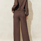 Collared Sweatshirt and High Waist Pants Active Set - Farnelli
