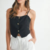 MABLE Linen Mix Button Down Tank Top - Black