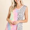 BiBi Sleeveless Print Mix Front Top with Contrast - PASTEL TIE DYE