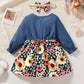 Children's Ruffled Bow Contrast Floral Dress with Headband - Farnelli