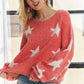 ADORA Full Size Star Contrast Round Neck Sweater Plus Size - Farnelli