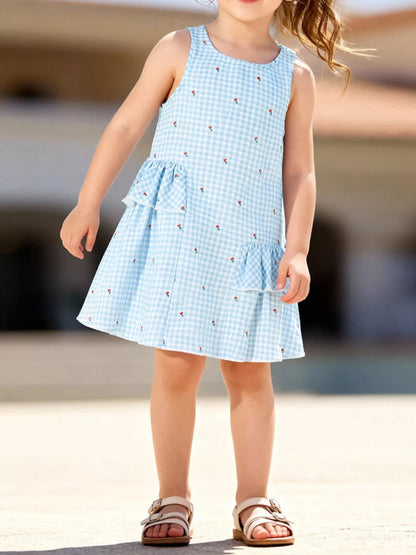 Children's Gingham Ruffle Sleeveless Dress - Farnelli