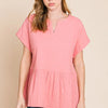 Cotton Bleu by Nu Label Notched Short Sleeve Peplum Top - Coral