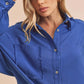 Aemi + Co Raw Edge Exposed Seam Collared Neck Long Sleeve Shirt - Farnelli