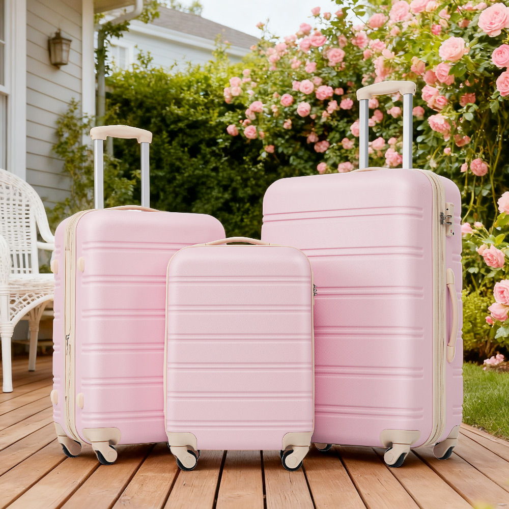 HouseOfZazla light pink 3-piece hardside luggage set with TSA locks
