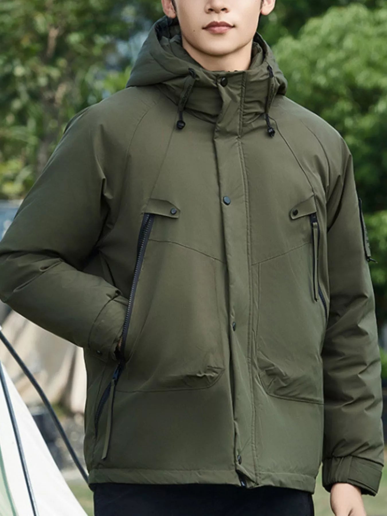 Men's Plus Size Hooded Snap Down Jacket - Farnelli