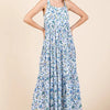 Mittoshop Flower Print Tiered Sleeveless Empire Maxi Dress - Sky Blue