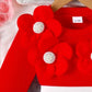 Children's Floral Applique Ribbed Top & Button Decor Skirt Set - Farnelli