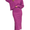 Zenana Ribbed Asymmetric Hem and Sleeve Top & Skirt Set - LT PLUM