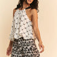 Davi & Dani Ribbon Checker Printed Tie Halter Neck Blouse Top - Farnelli