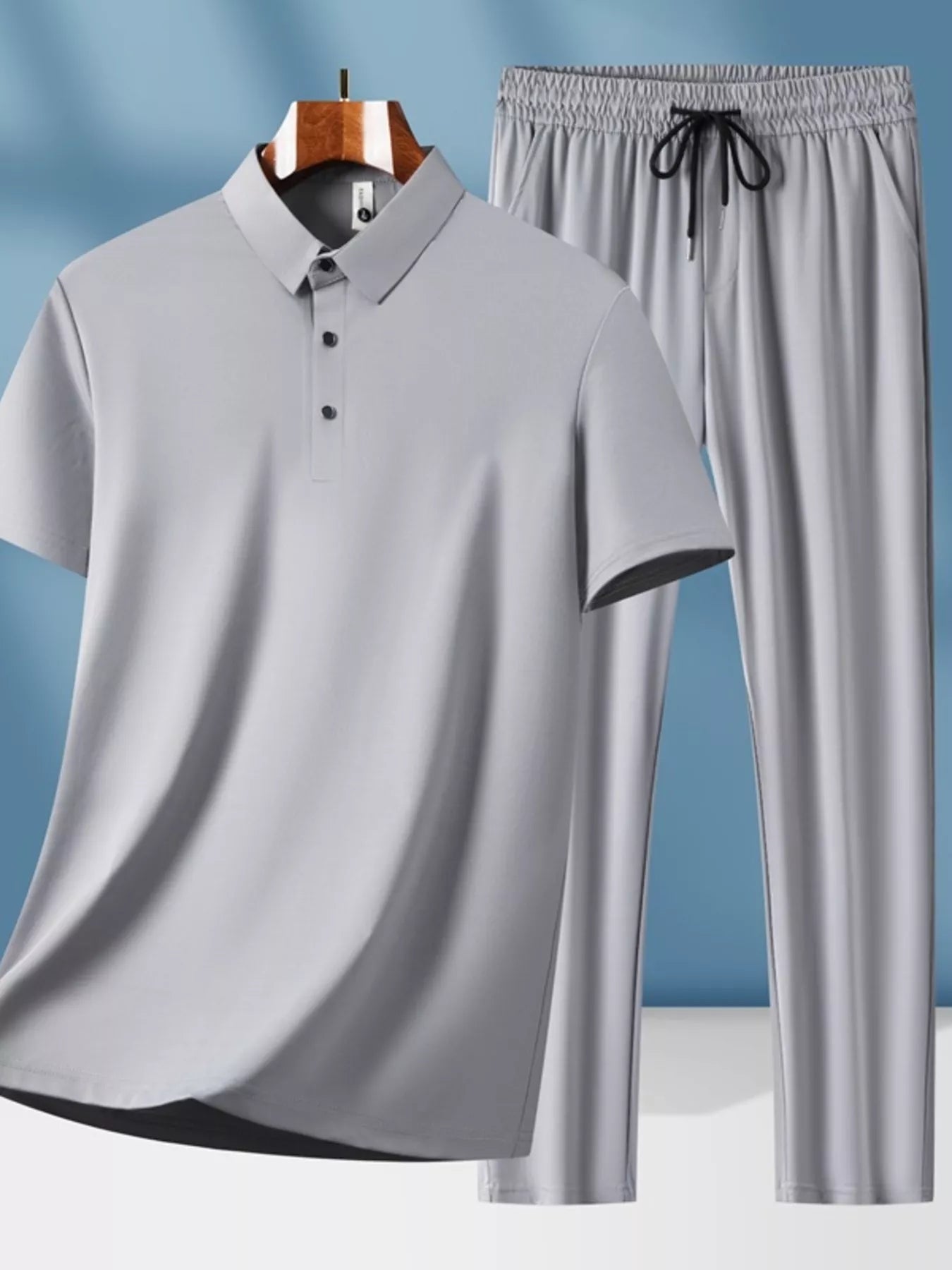 Men's Plus Size Button Detail Short Sleeve Top and Pants Set - Farnelli
