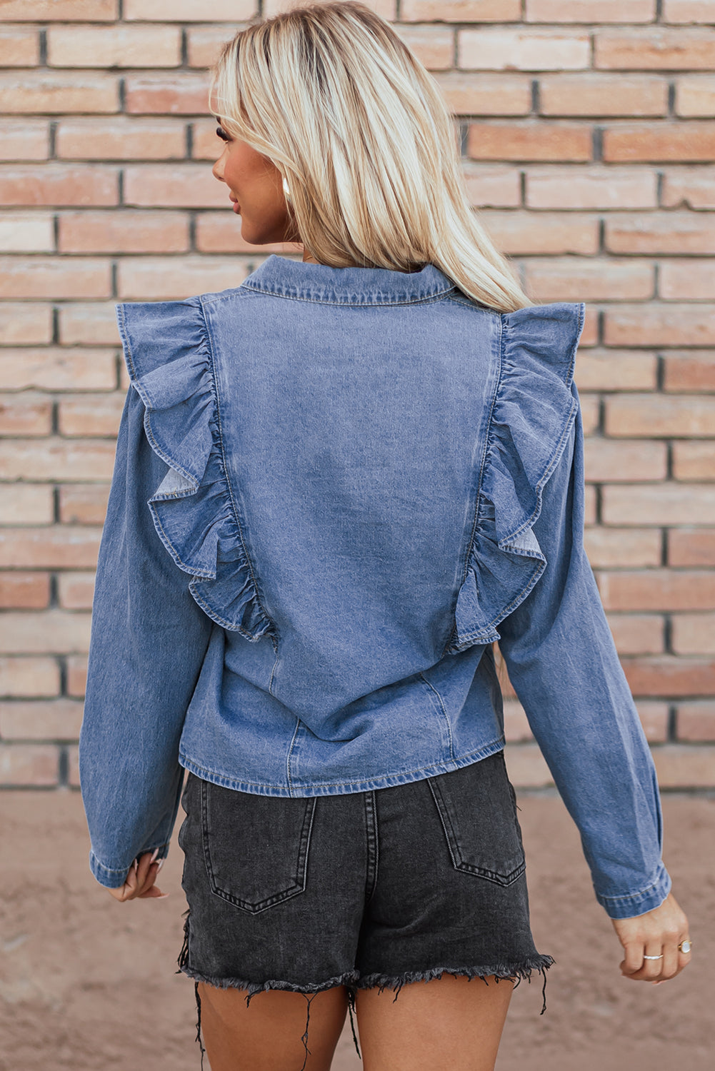 Trinity Denim Ruffled Casual Top - Farnelli