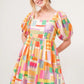 And The Why Square Neck Puff Sleeve Geo Printed Mini Dress - Farnelli
