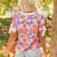 Aleia Floral Knotted Short Sleeve Blouse - Farnelli