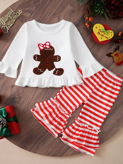 Children's Christmas Ruffle Trim Top and Pants Set - Farnelli