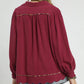 Umgee Full Size Linen Scallop Hem Blouse with Contrast Trim Plus Size - Farnelli