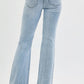 RISEN Full Size Tummy Control Mid Rise Flare Jeans with Fray Hem Detailed Plus Size - Farnelli