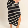 HYFVE Side Slit Striped Bodycon Sweater Skirt - Black