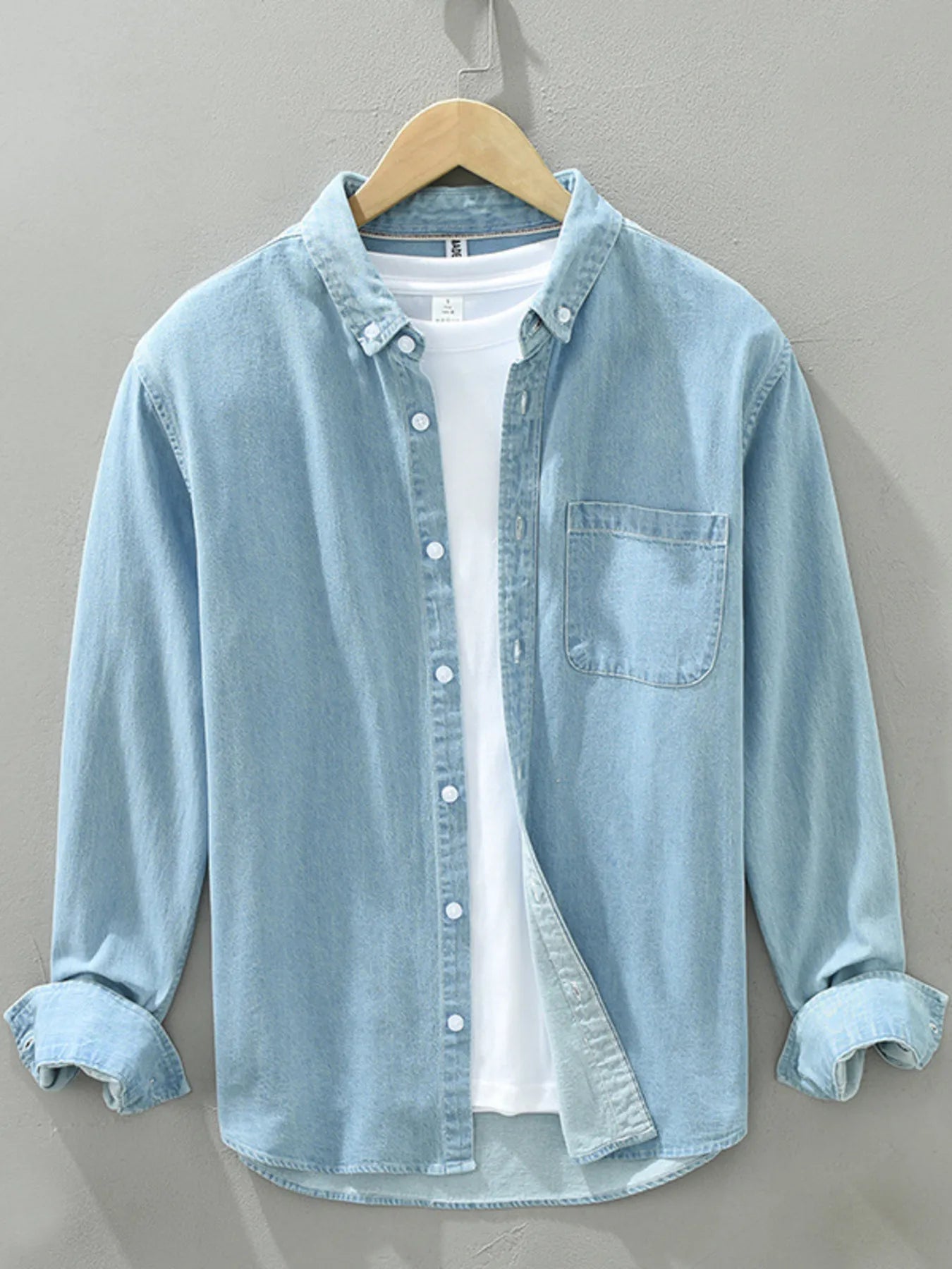 Men's Plus Size Button Up Long Sleeve Denim Shirt - Farnelli