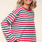 Haptics Full Size Striped Contrast Side Slit Knit Top - Farnelli