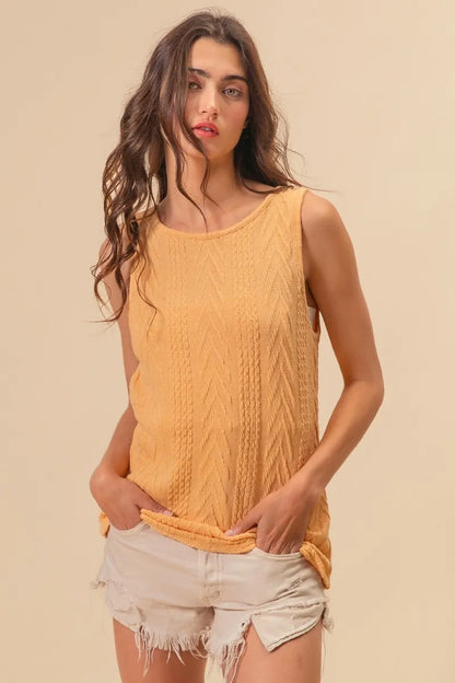 BiBi Textured Sweather Knit Twist Back Sleeveless Top - Farnelli