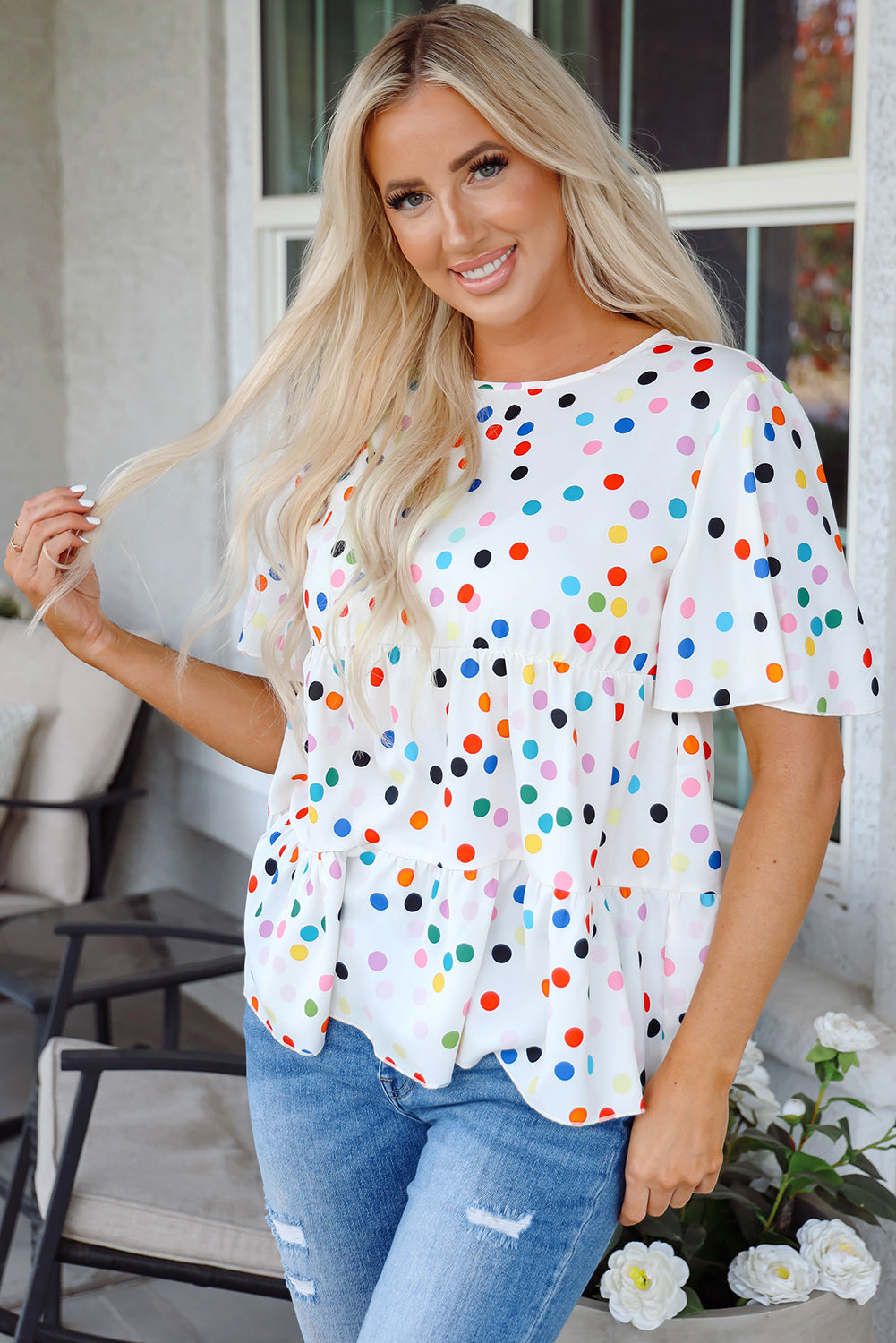 Keira Polka Dot Babydoll Blouse - Farnelli
