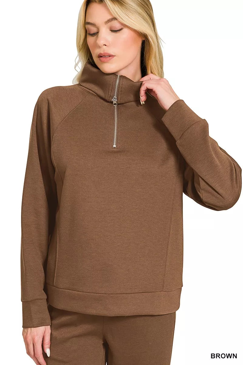 Zenana Scuba Half Zip Sweatshirts and Joggers Set - Farnelli