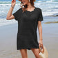 Openwork Round Neck Short Sleeve Cover-UP - Farnelli