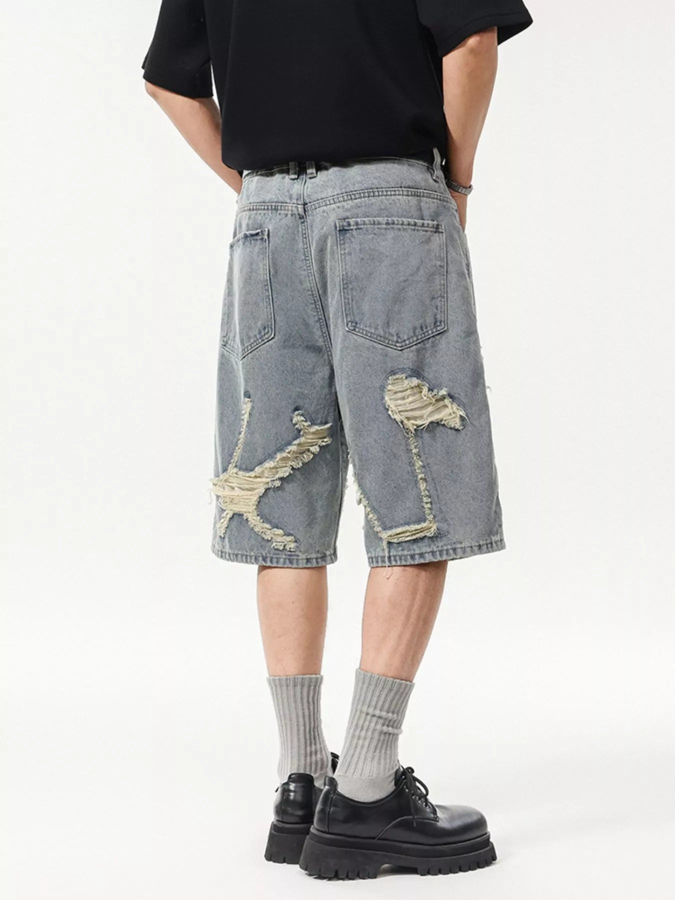 Men's Wash Distressed Denim Shorts - Farnelli