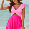 Cutout V-Neck Cap Sleeve One-Piece Swimwear - Pink