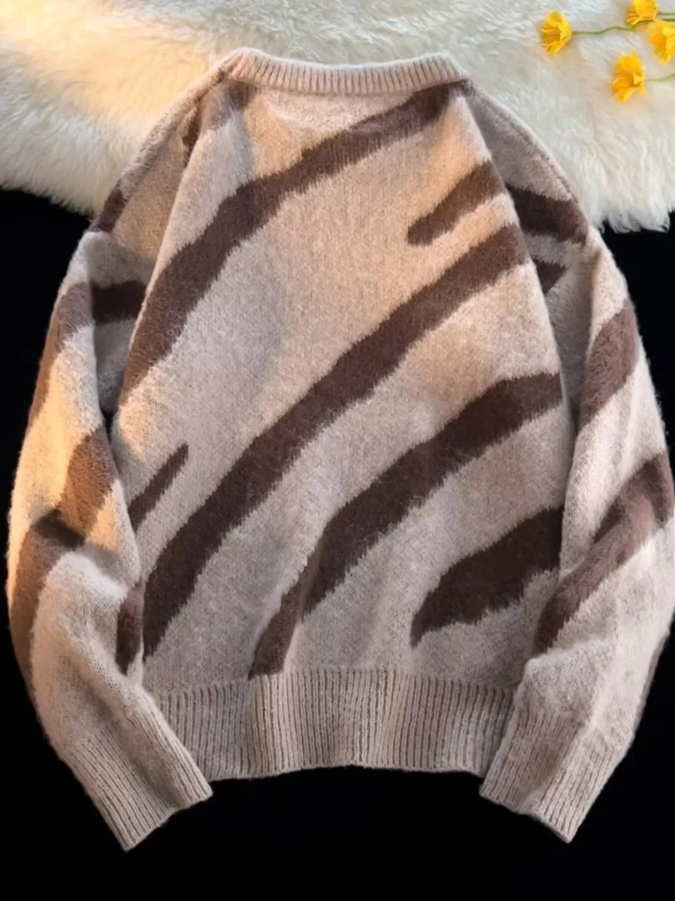 Men's Striped Fuzzy Knit Pullover Sweater - Farnelli